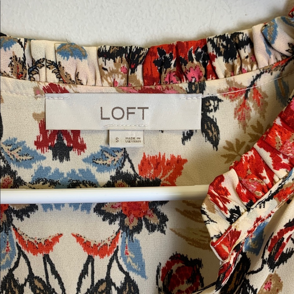 LOFT Floral Blouse with Red, Blue, and Cream Accents - Picture 2 of 4